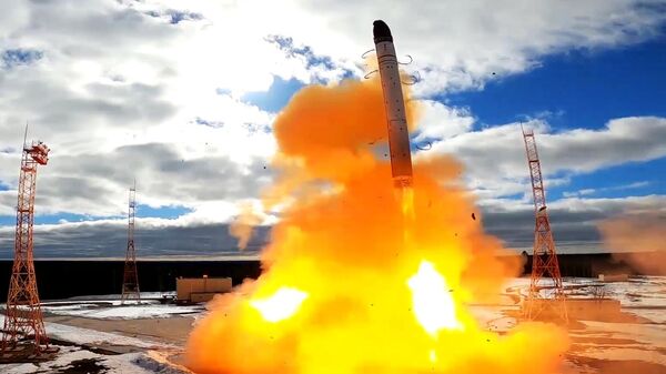 Пуск межконтинентальной баллистической ракеты стационарного базирования Сармат с космодрома Плесецк